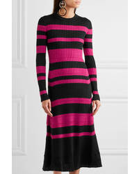 Proenza Schouler Striped Ribbed Wool Blend Midi Dress Black