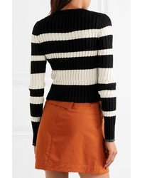 Proenza Schouler Striped Wool Silk And Cashmere Blend Sweater Black