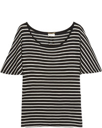 Black Horizontal Striped Silk T-shirt