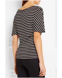 Saint Laurent Striped Silk Jersey T Shirt Black