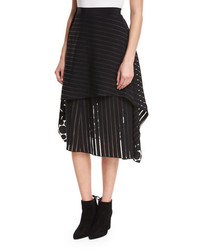Diane von Furstenberg Front Ruffle Circles Stripes Layered Midi Skirt