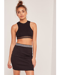 Missguided Ribbed Monochrome Mini Stripe Waist Skirt Black