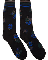 Sacai Black And Blue Flower Socks