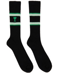 AMI Alexandre Mattiussi Black Green Ami De Cur Striped Socks