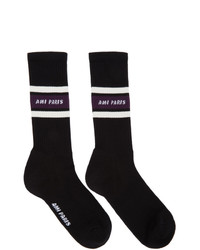 AMI Alexandre Mattiussi Black Logo Stripe Socks