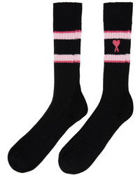 AMI Alexandre Mattiussi Black Pink Ami De Cur Socks
