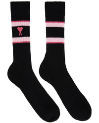 AMI Alexandre Mattiussi Black Pink Ami De Cur Socks