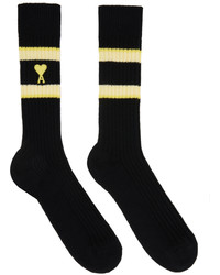 AMI Alexandre Mattiussi Black Yellow Ami De Cur Socks