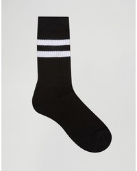 Asos Brand Tube Style Socks In Black With Stripes 5 Pack