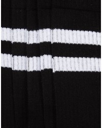 Asos Brand Tube Style Socks In Black With Stripes 5 Pack