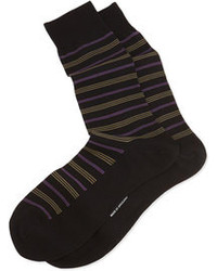 Pantherella Mid Calf Neat Stripe Knit Socks Black