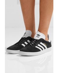 adidas Originals Gazelle Faded Suede And Textured Leather Sneakers Black