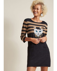 Modcloth Well Styled Feline Sweater Dress In M