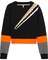 NO KA 'OI No Kaoi Wili Embellished Striped Cotton Blend Jersey Sweatshirt Black
