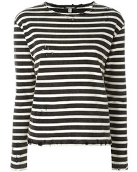 R 13 R13 Shredded Trim Striped Sweatshirt