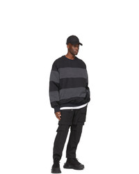 Juun.J Black And Grey Denim Stripe Mixed Sweatshirt