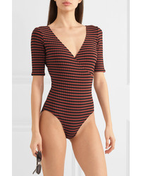 Solid & Striped Alison Wrap Effect Striped Ribbed Swimsuit