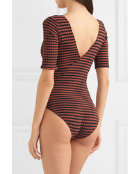 Solid & Striped Alison Wrap Effect Striped Ribbed Swimsuit