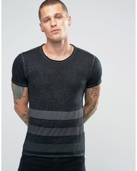 Replay Burnout Stripe T Shirt In Black
