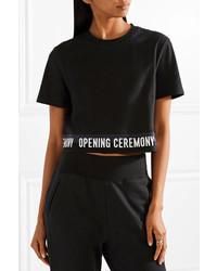 Opening Ceremony Cropped Cotton Jersey T Shirt Black
