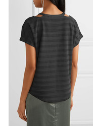 Rag & Bone Cutout Striped Stretch Jersey T Shirt Black