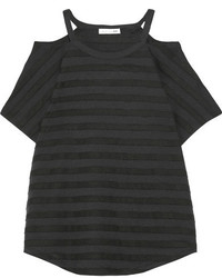 Rag & Bone Cutout Striped Stretch Jersey T Shirt Black
