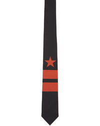 Givenchy Black And Red Star And Double Stripes Tie