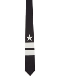 Givenchy Black And White Star And Double Stripes Tie