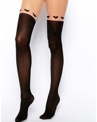 Asos Nude Top Heart Over The Knee Tights Black