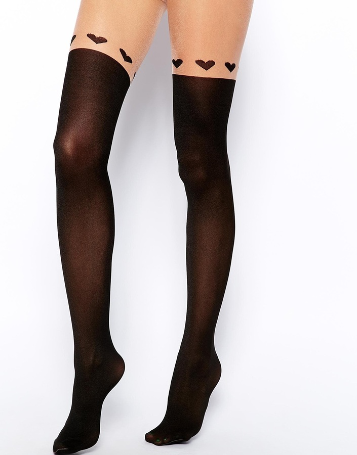 Asos Nude Top Heart Over The Knee Tights Black, $15, Asos