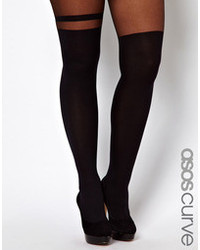 Asos Curve Black Over The Knee Stripe Tights