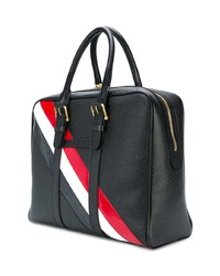 Thom Browne Small Holdall With Red White And Blue Diagonal Stripe In Pebble Calf Leather
