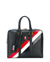 Thom Browne Small Holdall With Red White And Blue Diagonal Stripe In Pebble Calf Leather