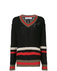 Black Horizontal Striped V-neck Sweater