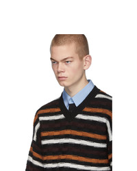 Marni Black And Orange Stripe V Neck Sweater
