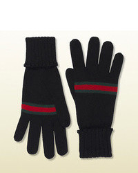 Black Horizontal Striped Wool Gloves