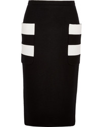 Black Horizontal Striped Wool Pencil Skirt