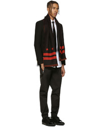 Givenchy Black And Red Stars And Double Stripes Scarf