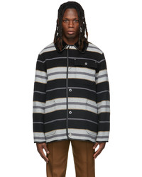 Black Horizontal Striped Wool Shirt Jacket