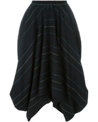 Black Horizontal Striped Wool Skirt