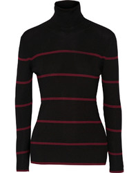 Black Horizontal Striped Wool Turtleneck