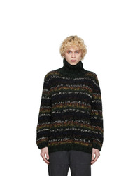 Black Horizontal Striped Wool Turtleneck