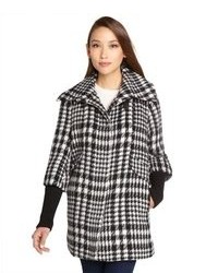 Cole Haan Classic Houndstooth Wool Wide Collar Knit Sleeved Coat