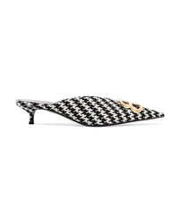 Black Houndstooth Leather Mules