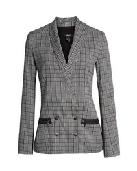 Black Houndstooth Silk Double Breasted Blazer