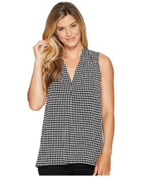 Vince Camuto Sleeveless Petite Houndstooth Center Front Seam V Neck Top Clothing