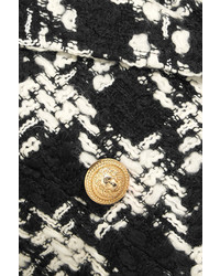 Balmain Houndstooth Wool Blend Tweed Coat Black
