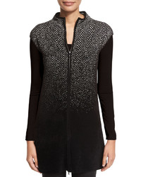 Armani Collezioni Ombre Houndstooth Zip Sweater Vest Black