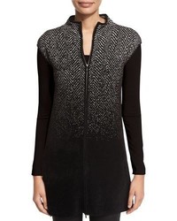 Armani Collezioni Ombre Houndstooth Zip Sweater Vest Black
