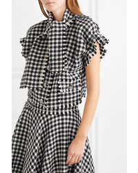 Dolce & Gabbana Cropped Frayed Houndstooth Wool Blend Tweed Top